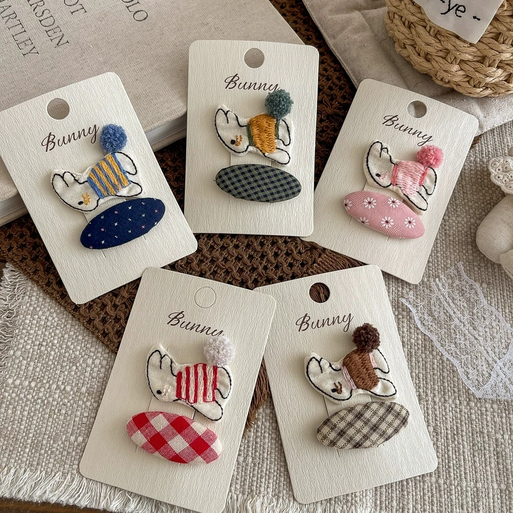 

Заколки для волос с мультяшным кроликом для девочек, заколки для волос с животными, детский боковой зажим, милые аксессуары для волос, держатель для хвоста с вышитым кроликом для девочек