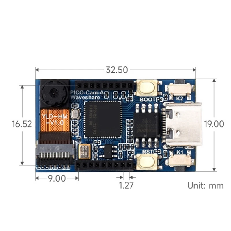 Placa de desenvolvimento rp2040 pico cam com display lcd de 1.14 cabeças 65k cor st7789 hm01b0 microcontrolador para raspberry pi