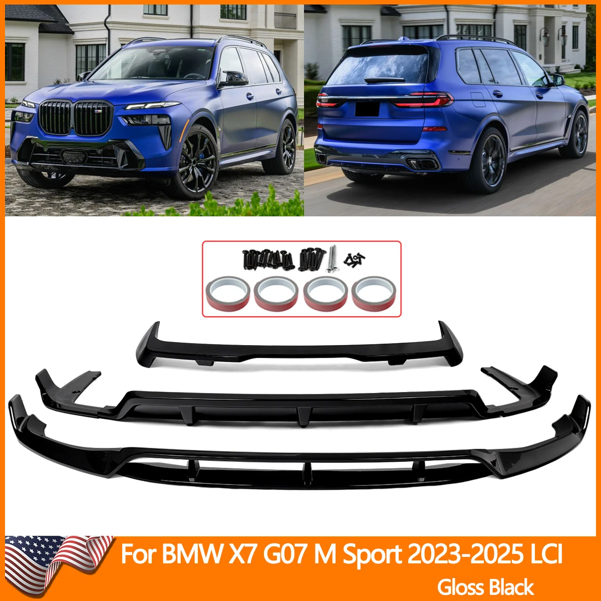 GLOSS BLACK BODY KITS FOR BMW X7 G07 23+ M SPORT FRONT LIP REAR DIFFUSER SPOILER