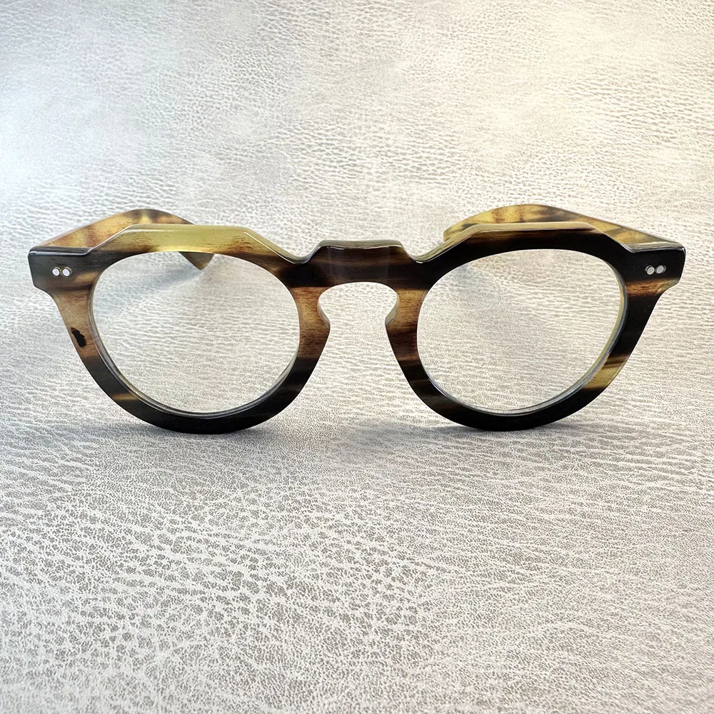 Eyeglass Frames Vintage Handmade Horn Reading Prescription Man Glasses Frames Oversize Unique Polygon Optical Lenses Eyeglasses