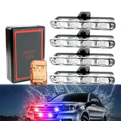 4x4 Auto Strobe Warning Lamps 12V Wireless Remote Control 16LED Central Grid Clip Light Emergency Signal Flash Red Blue Lights