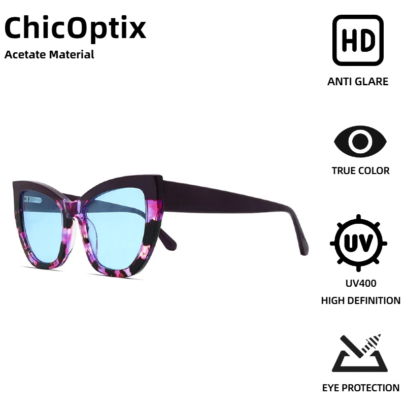 

ChicOptix Роскошные винтажные дизайнерские женские солнцезащитные очки Ретро Классические универсальные ацетатные солнцезащитные очки UV400 Нейлоновые линзы с антибликовым покрытием