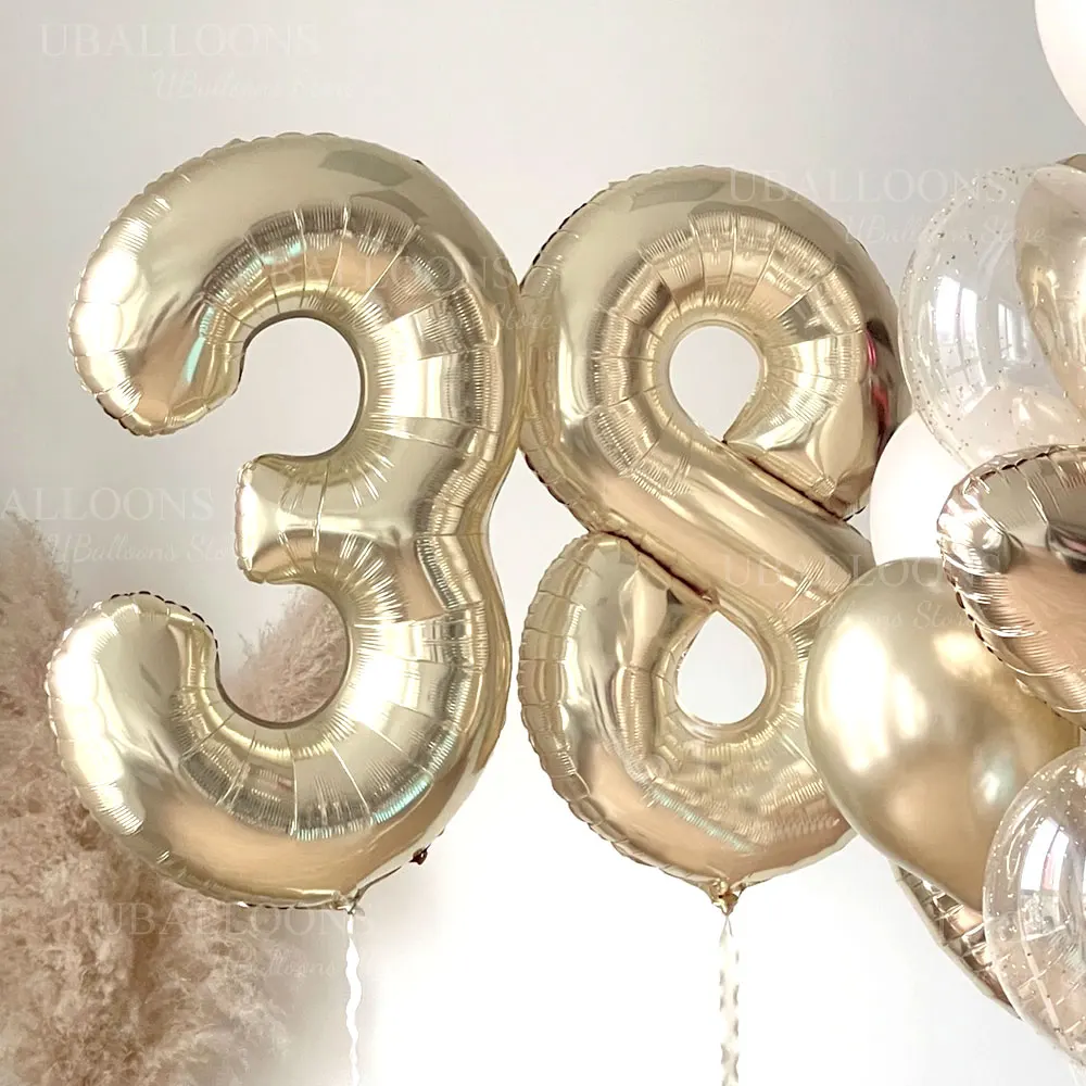 Geburtstagsballon mit Champagner-Gold-Zahlen, 101,6 cm, große Chrom-Gold-Zahlen-Folienballons für Geburtstag, Neujahr, Jahrestag, Dekoration