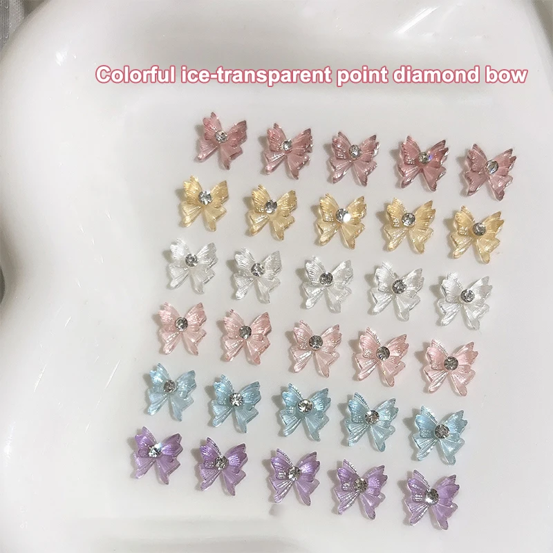 Breloques rondes en strass pour nœud d'ongles, 20 pièces, bijoux en cristal Transparent glacé, ruban en résine de diamant, gemmes pour accessoires d'ongles