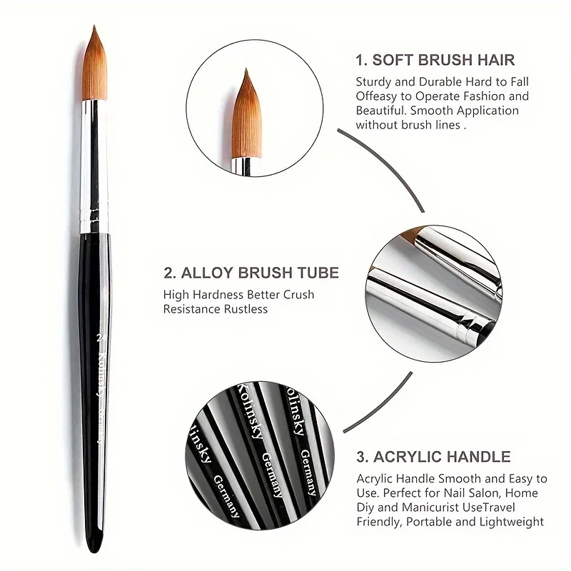 Kolinsky – brosse à ongles en acrylique noir, taille 2-24, bonne qualité, Imitation d'art, brosse en vison, manche en bois, constructeur de Gel, outils de dessin de manucure