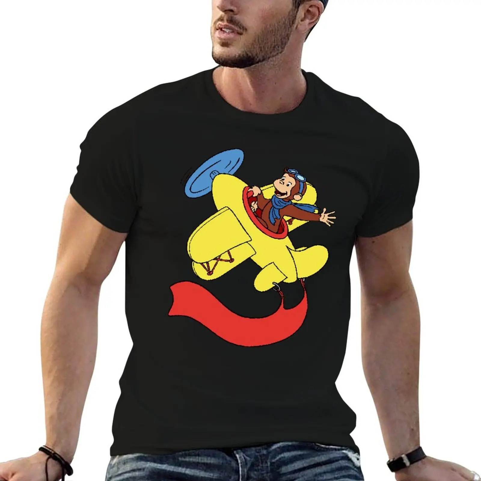 

Curious george in an airplan T-Shirt cotton t shirt man man t shirt cotton high quality T-Shirt