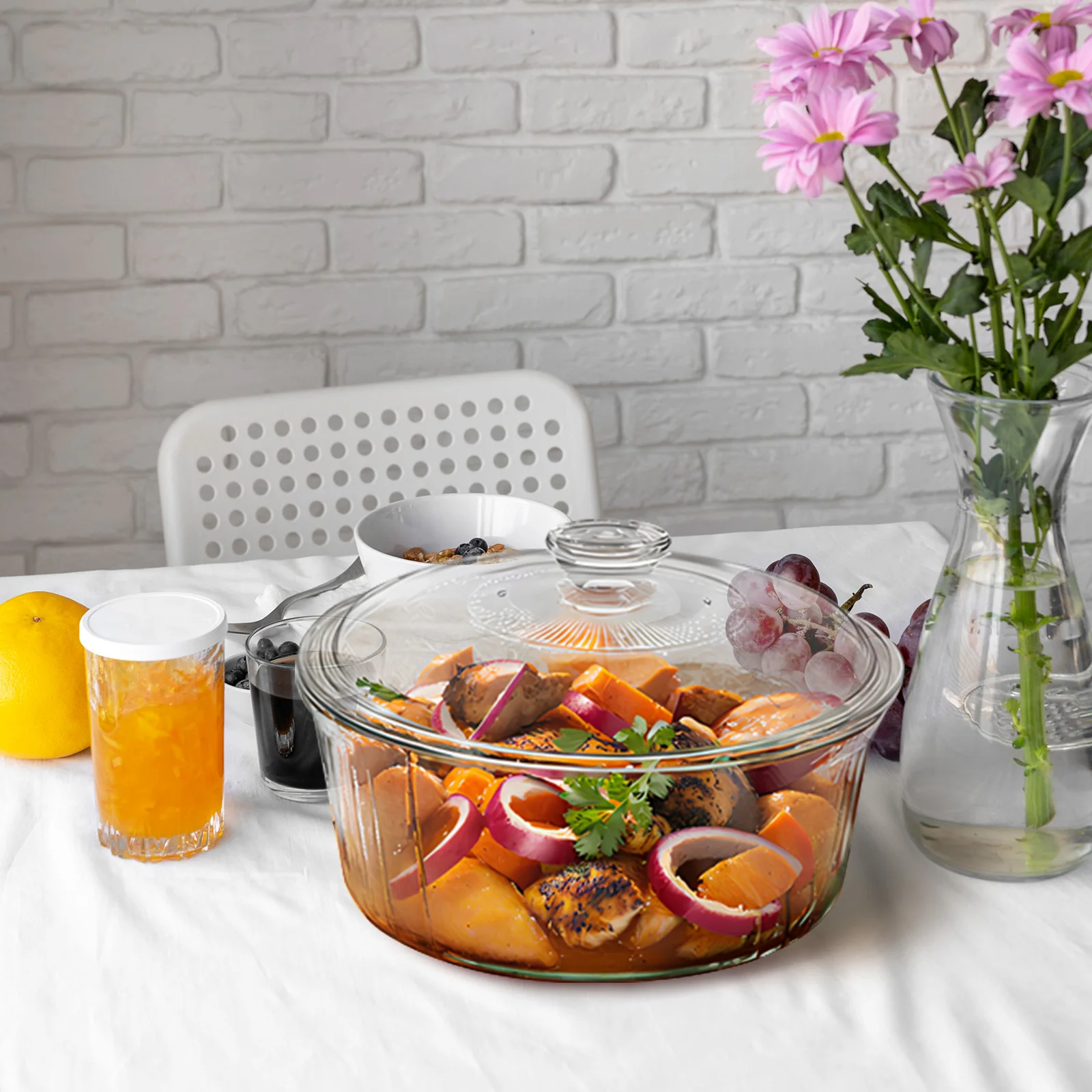 

Round Glass Casserole Dish Clear Borosilicate Glass Pot Deep Covered Casserole Cookware Oven Safe Baking Dish Set