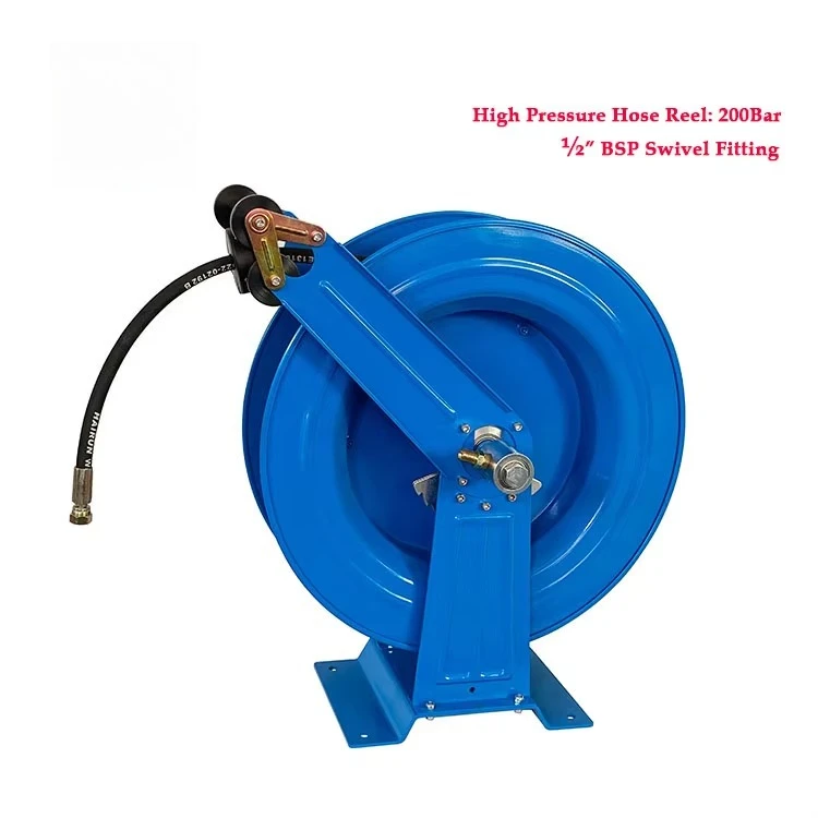 200 Bar Heavy Duty 1/2 Inch  20M Industrial Grade Automatic Retractable Wall Mount Spring Rewind Oil Hose Reel