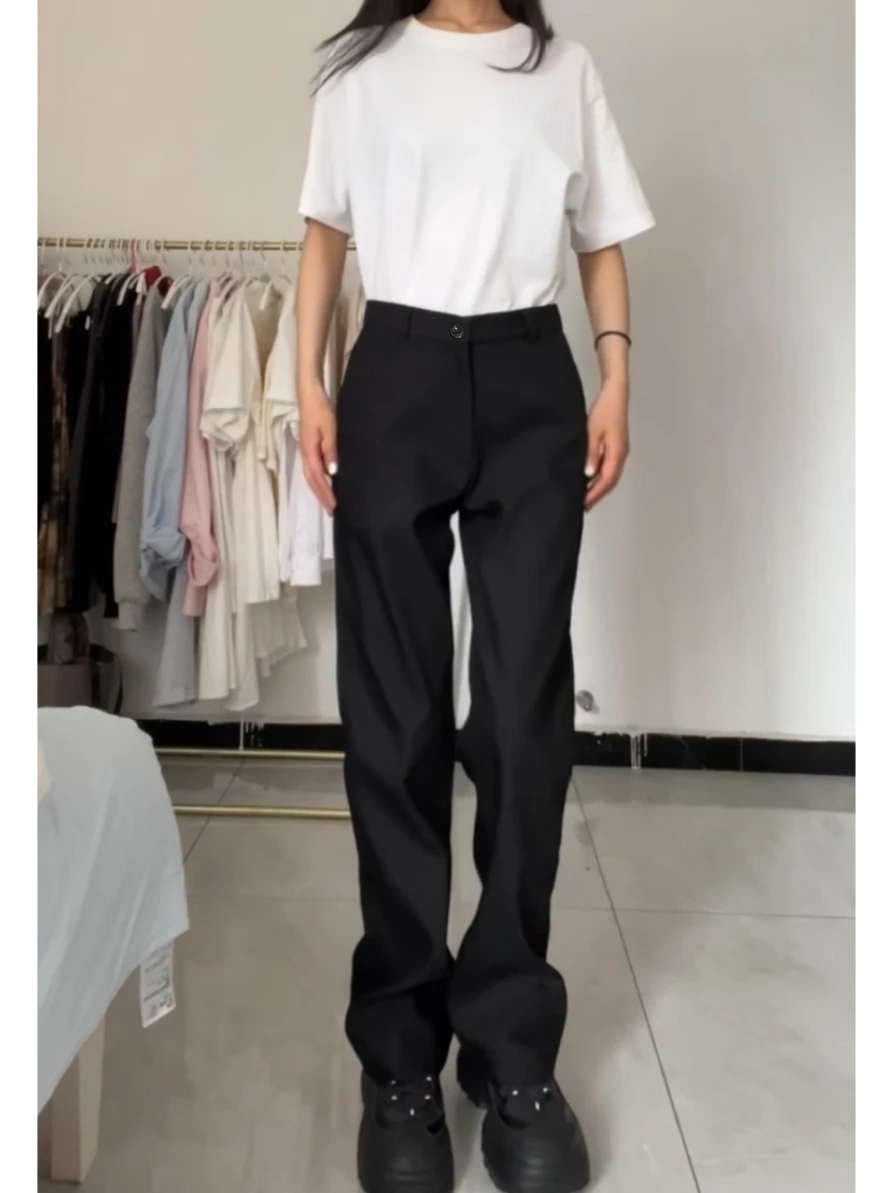 Hoge Taille Rechte Pijpen Fce Gevoerde Wijde Pijpen Broek Dames Afslanken Drapey Pak Broek Lange Lengte Koreaanse Sle Pendelen Wind