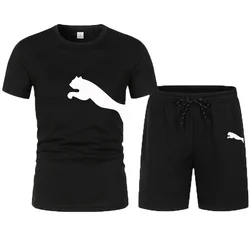 2024 Summer Men's Set Casual T-shirt 2-piece Set Simple Retro Street Sports Youth Solid Round Neck Short Sleeve Men's Clothing