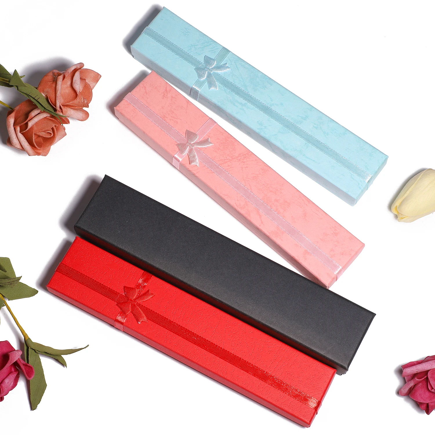 12Pcs 21cm Colorful Elegant Jewelry Box Bowknot Long Necklace Storage Box Pendant Display Case Jewelry Gift Organizer Box