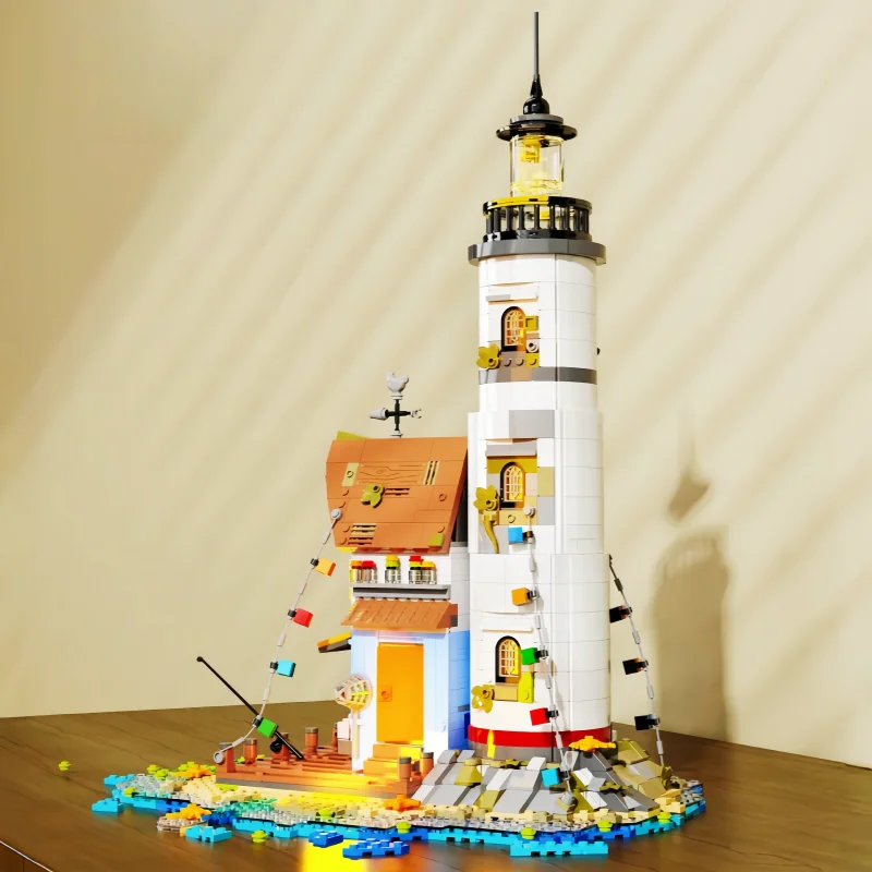 

Island Lighthouse Building Blocks Relieve Worries Town Model 3D Architectural Assembly Toys Home Desktop Ornaments Gifts