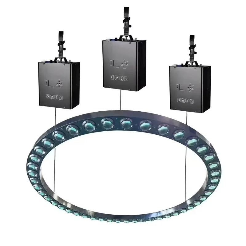 

A set of 8kg DMX winches with powered motor and 1.1m diameter lifting beam ring for stage equipment system