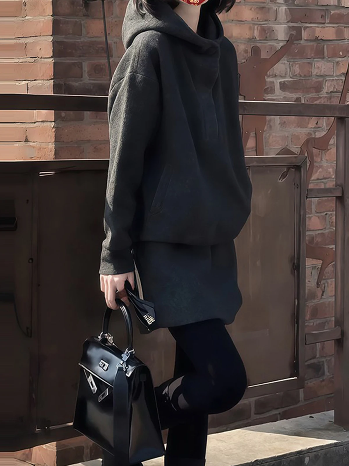 

Korean Faion Anti-Aging Set Women's Winter Warm Hoodie Skirt Two-Piece Suit ort Sve High Waist Spring Summer