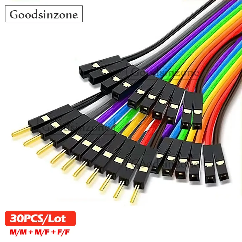 

Gold-Plated Dupont Cable Kit - 30-Piece Pure Copper Jumper Wires for Arduino & Breadboards (20cm, M/M + M/F + F/F)