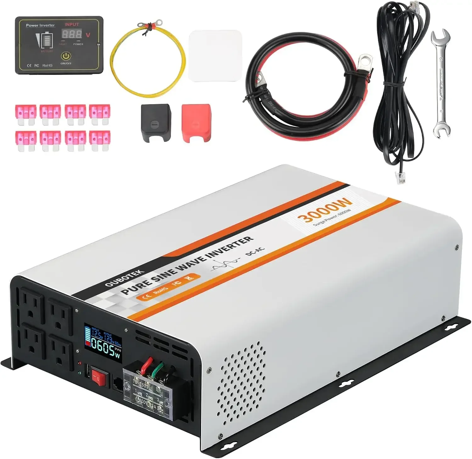 

3000 Watt Pure Sine Wave Inverter DC 12V To AC 120V Car Inverter with LCD Display Remote Control USB Port 4 AC Outlets