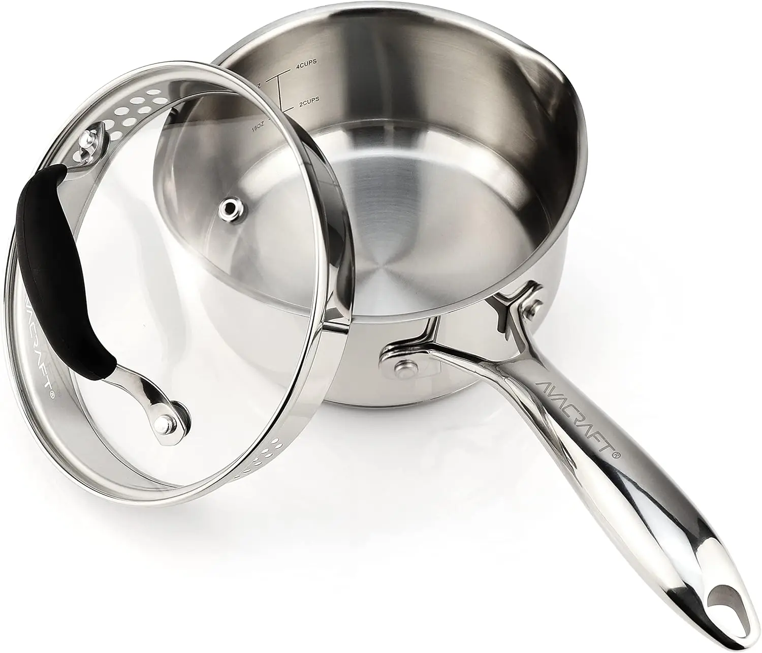 

Stainless Steel Saucepan with Glass Lid, Dual Spouts & Ergonomic Handle, 1.5 Quart Multipurpose Pot