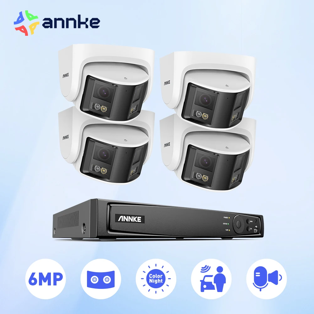 ANNKE 180° 6MP POE Video Surveillance System DUO POE Dual Lens Outdoor Video Camera AI Human Detect Security Camera 8MP NVR