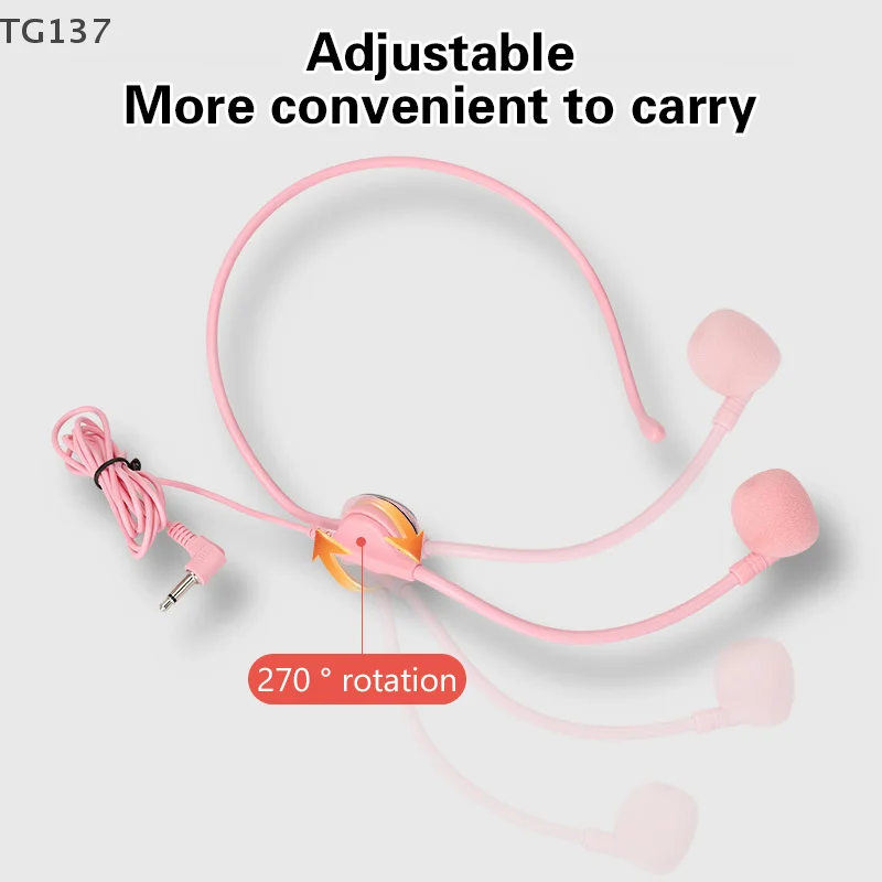 1Pcs 3.5MM Pink Headworn Wired Microphone Headset Voice Amplifier Speaker Clear Sound Mic For Conference Guide Speech Teacher view 5