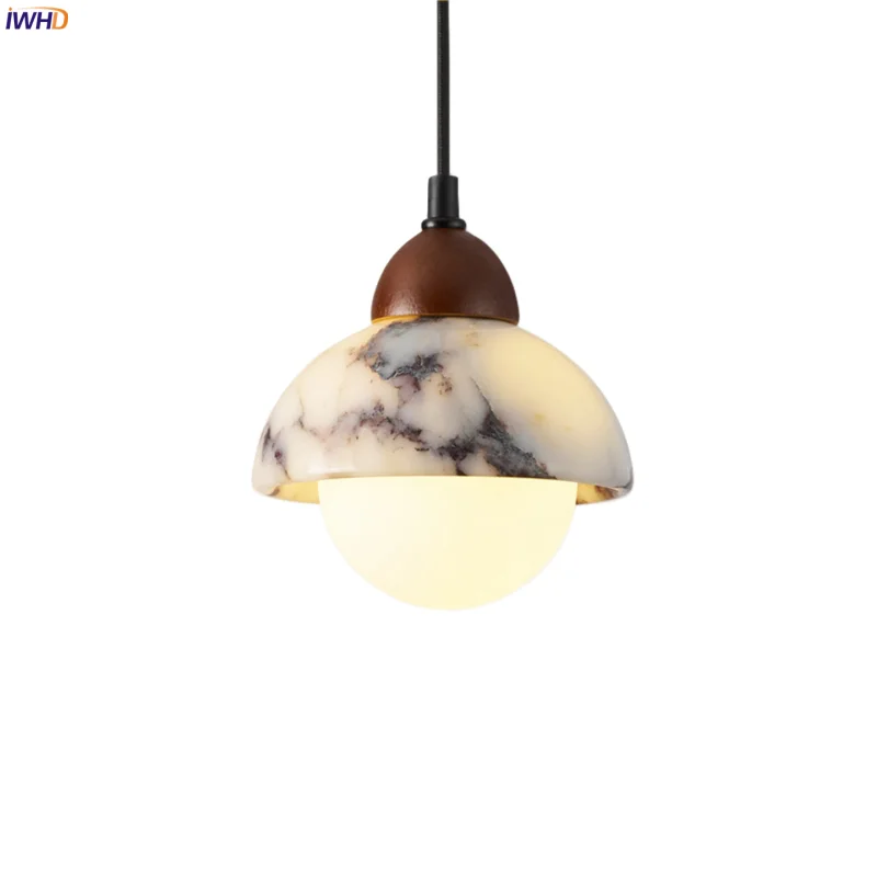 

IWHD Glass Ball LED Pendant Lamps For Bedroom Dining Room Loft Kitchen Bulgari Marble Japanese Vintage Hanging Light Luminaire