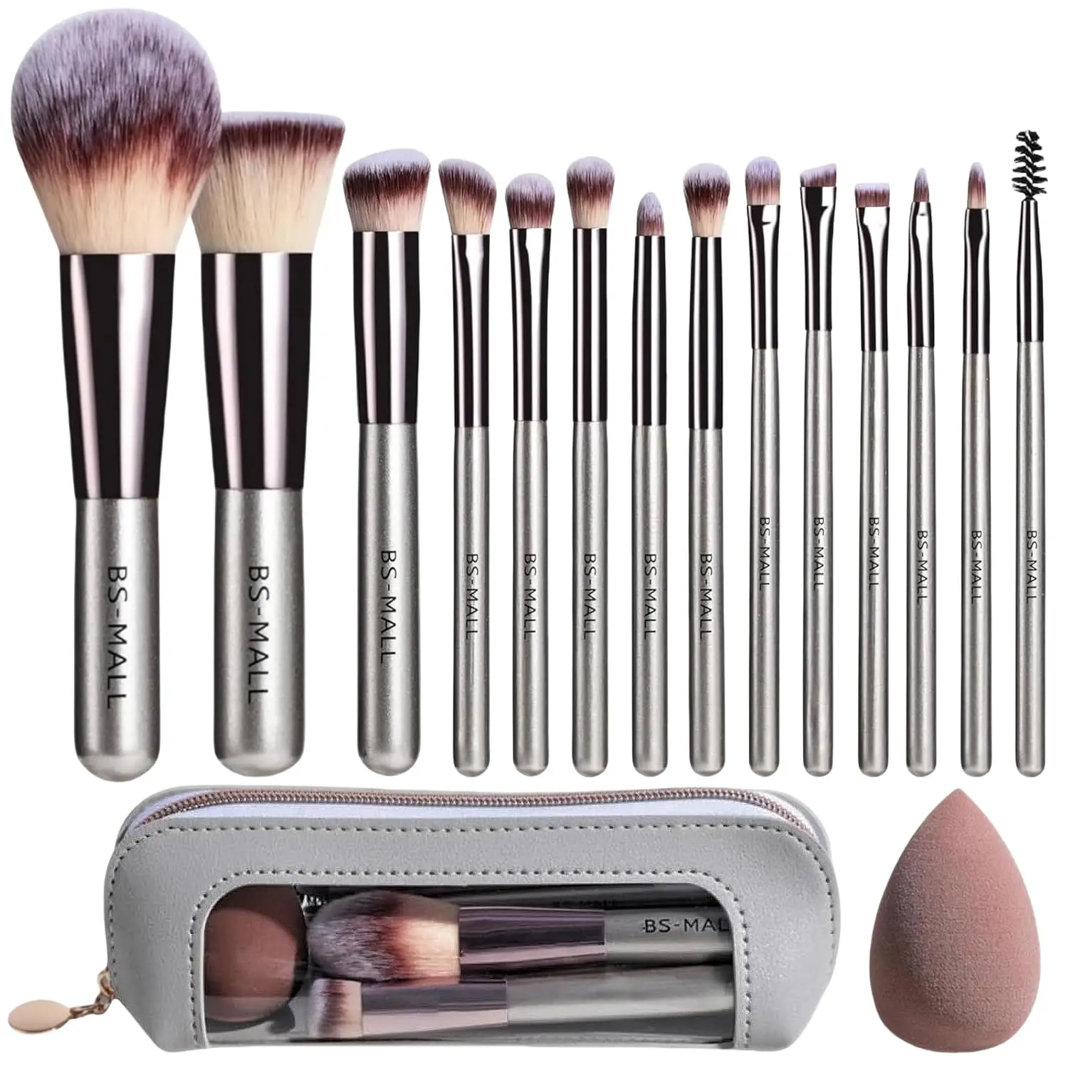 14-Piece Travel Makeup Brush Set with Sponge and Case, Essential for Foundation, Powder, Concealer, Eyeshadow, Blush