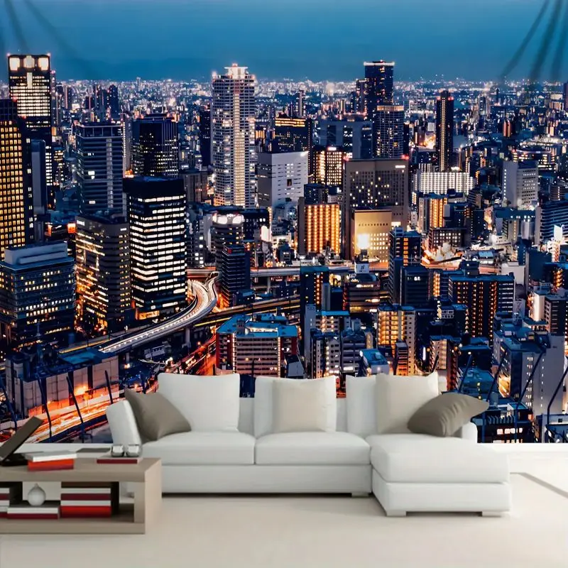 VIKAMA Tokyo City Night Scene Tapestry, Urban Skyscraper Landscape Wall Hanging, Aesthetic Bedroom Dorm Decor