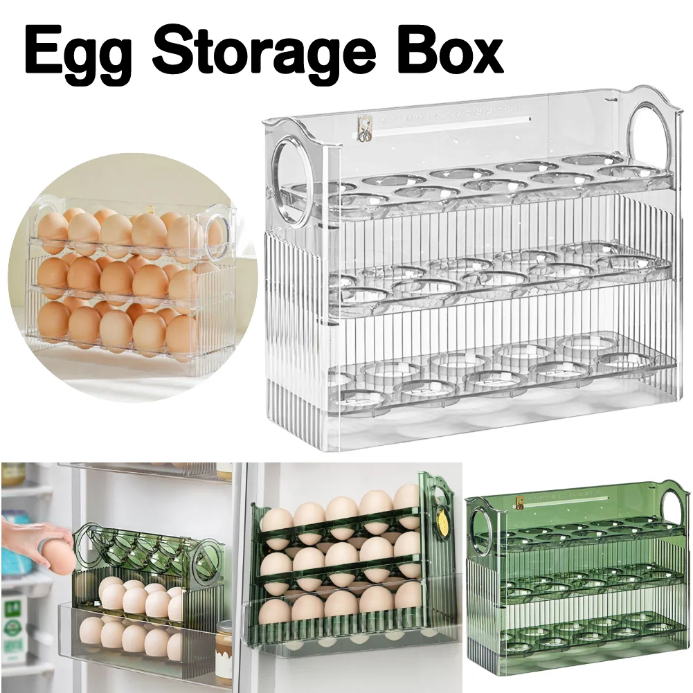 

30 Grids Egg Storage Box Egg Case Holder Large Capacity Egg Tray Organizer with Handle Home Egg Container for Refrigerator