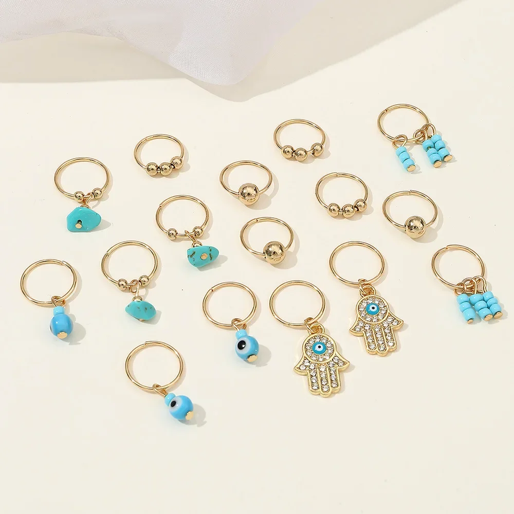 Anillos para el cabello Accesorios de estilo hippie Loc Joyería para el cabello para trenzas 16 piezas Cuentas azules y verdes Trenzado de rastas Cuentas para el cabello Trenza