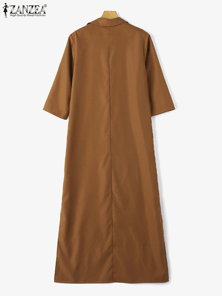 ZANZEA-Vestido largo con dobladillo dividido para mujer, traje elegante con manga larga y cuello de solapa, estilo informal, para el trabajo y la calle, a la moda, otoño 3/4, 2023