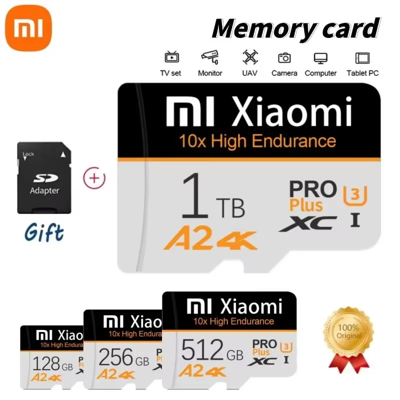 Tarjeta de memoria SD Original Xiaomi de 2TB, tarjeta Flash SD/TF, tarjeta SD de 512GB, tarjeta Micro TF SD de 1TB con adaptador SD gratuito para interruptor de teléfono