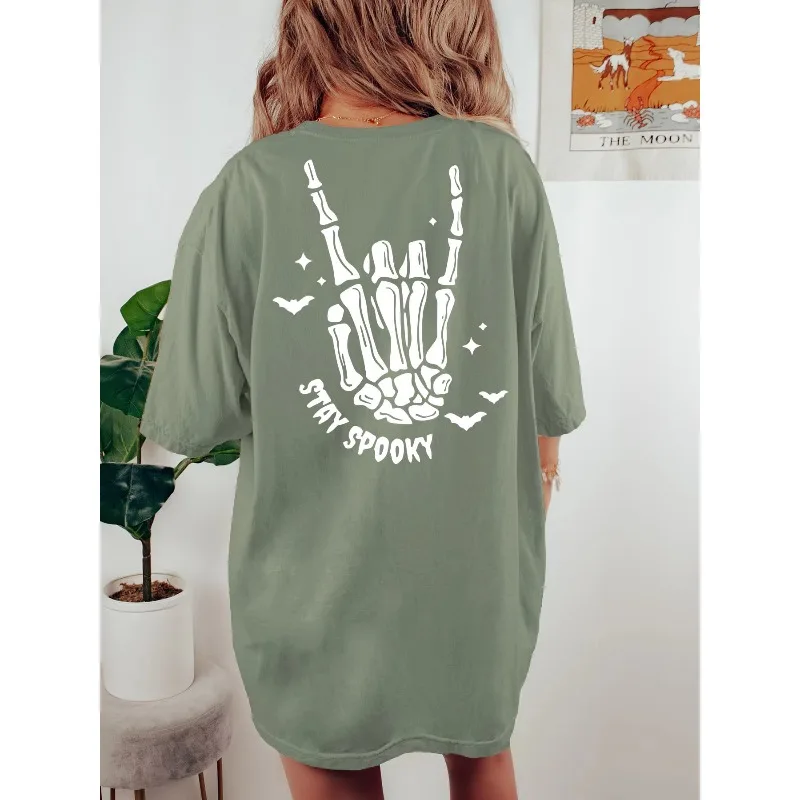

New Halloween Cute Skeleton Hand 3D Printing Loose Casual Short-sleeved Top Sports Breathable Quick-drying Round Neck T-shirt