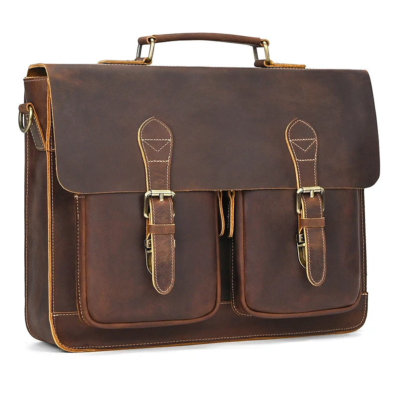 Crazy Horse Leather Male Backpack Hard Leather Daypack For Men Rucksack Travelling Bagpack Backpack School Bag 15.6 Laptop Bag