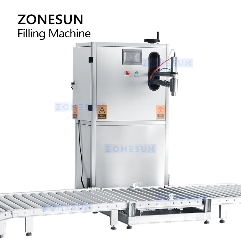 ZONESUN Pesatrice per liquidi Riempitrice Pompa per ingranaggi a grande portata Tamburi Barili Olio Prodotti chimici Riempitrice Rullo trasportatore ZS-YTW250L
