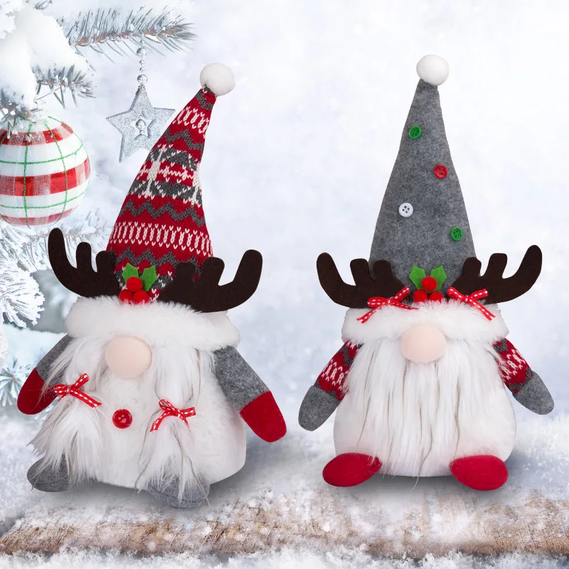 1 Set White Beard Santa Rudolph Faceless Doll Ornaments Pygmy Ornaments Christmas Supplies Home Scene Decoration Gift