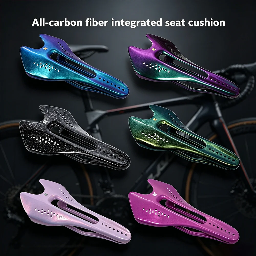 

Carbon Fiber Bike Saddle, Ultra-Light Full Carbon Integrated Seat, Titanium Rail 7x8/7x9mm, for Road/MTB/Cyclocross/Folding Bike