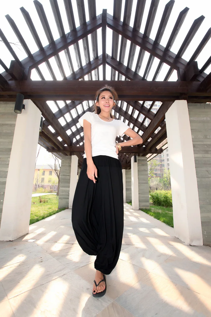 2026 Spring Women Casual Loose Harem Pants Solid Elastic Waist Summer Wide Leg Pants Plus Size Cotton Linen Trousers 4XL 5XL