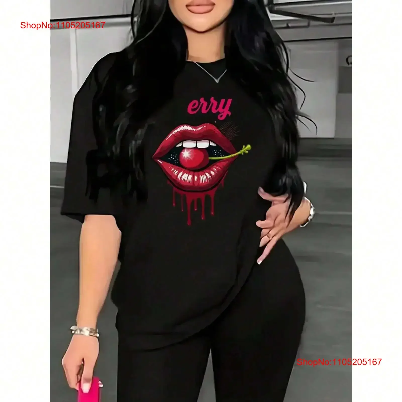 

Женская повседневная футболка с принтом вишнево-красных губ, свободный крой, винтажный стираный топ с короткими рукавами для повседневной носки, удобный