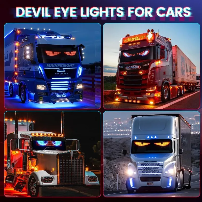 2 قطعة عيون الشيطان مصباح ليد للسيارات بلوتوث App التحكم الديناميكي شخصية أضواء العين الكبيرة لسيارة شاحنة الزجاج الأمامي #6