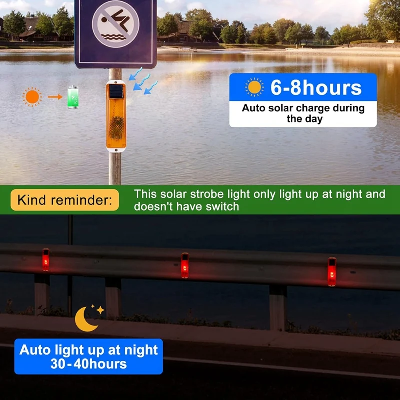 B37B-Solar Warning Lights, Bright Solar Strobe Lamp Magnetic Base, Waterproof LED Beacon Safety Light Outdoor 4 Pack