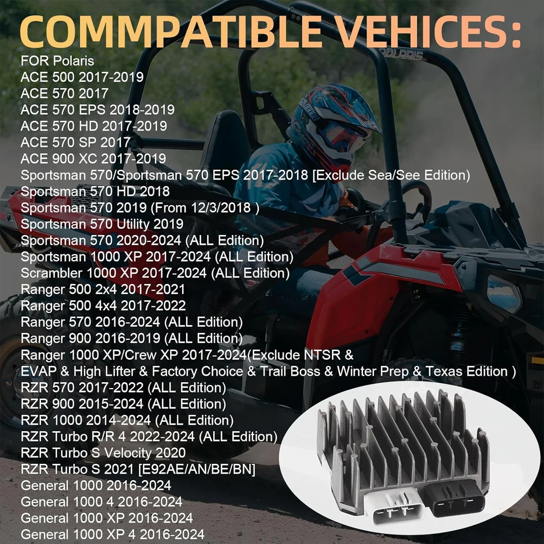 For Polaris Voltage Regulator, For Specific ATV, UTV, Side-By-Side, and Motorcycle Models, Genuine OEM - Part 4016868