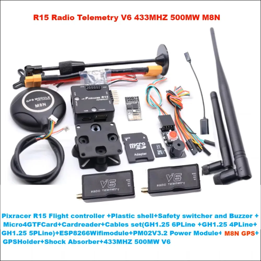 PIXRACER R15 Autopilot Xracer PX4 Pixhawk Flight Controller M8N/M9N/M10 GPS Radio Telemetry V6 Set Happy Quadcopter Ardupilot