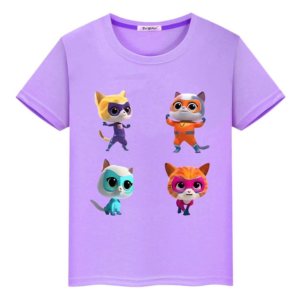 

Super Kitties 100% Cotton T-shirt Print pride tshirt y2k one piece boys Cartoon Anime Tees Summer Short Topskids clothes girls