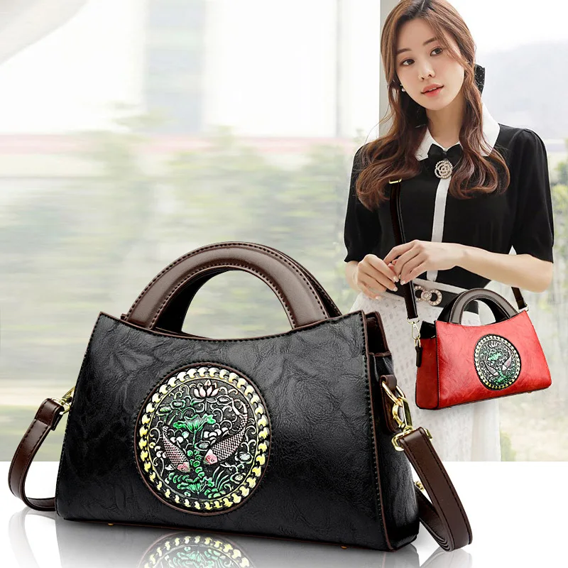 

Elegant National Style Women's Crossbody Bag Large Capacity Retro Handbag Shoulder Bag for Mothers Artistic And Cultural Trend