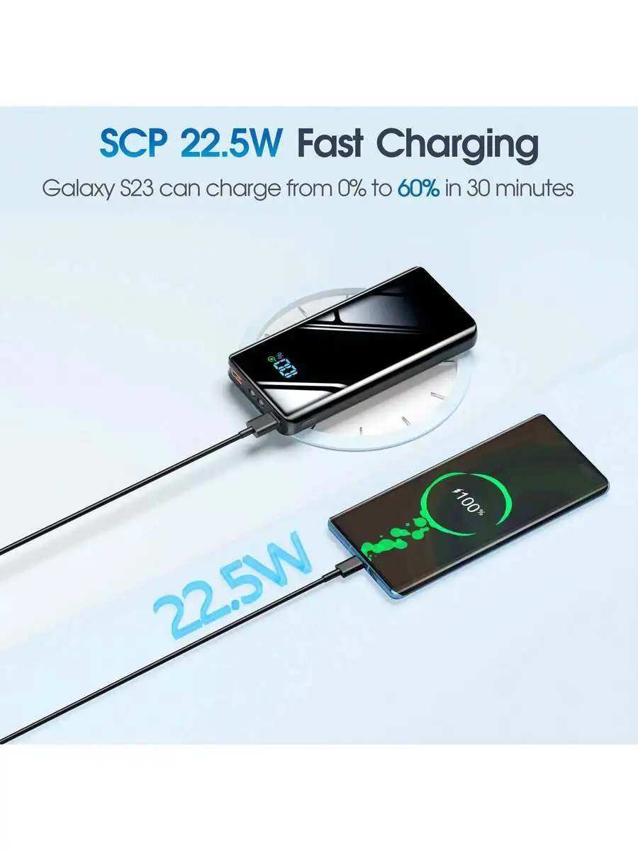 

20000mAh Portable Power Bank With LED Display 22.5W Fast Charging USB C PD For Smartphone