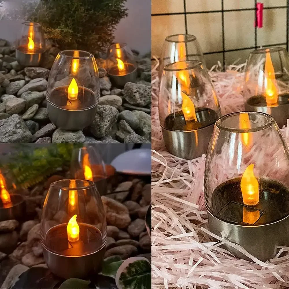

Solar Flameless Candle Lamp Outdoor Waterproof Stainless Steel Candlelight Night Light for Garden Courtyard Balcony Home Decor