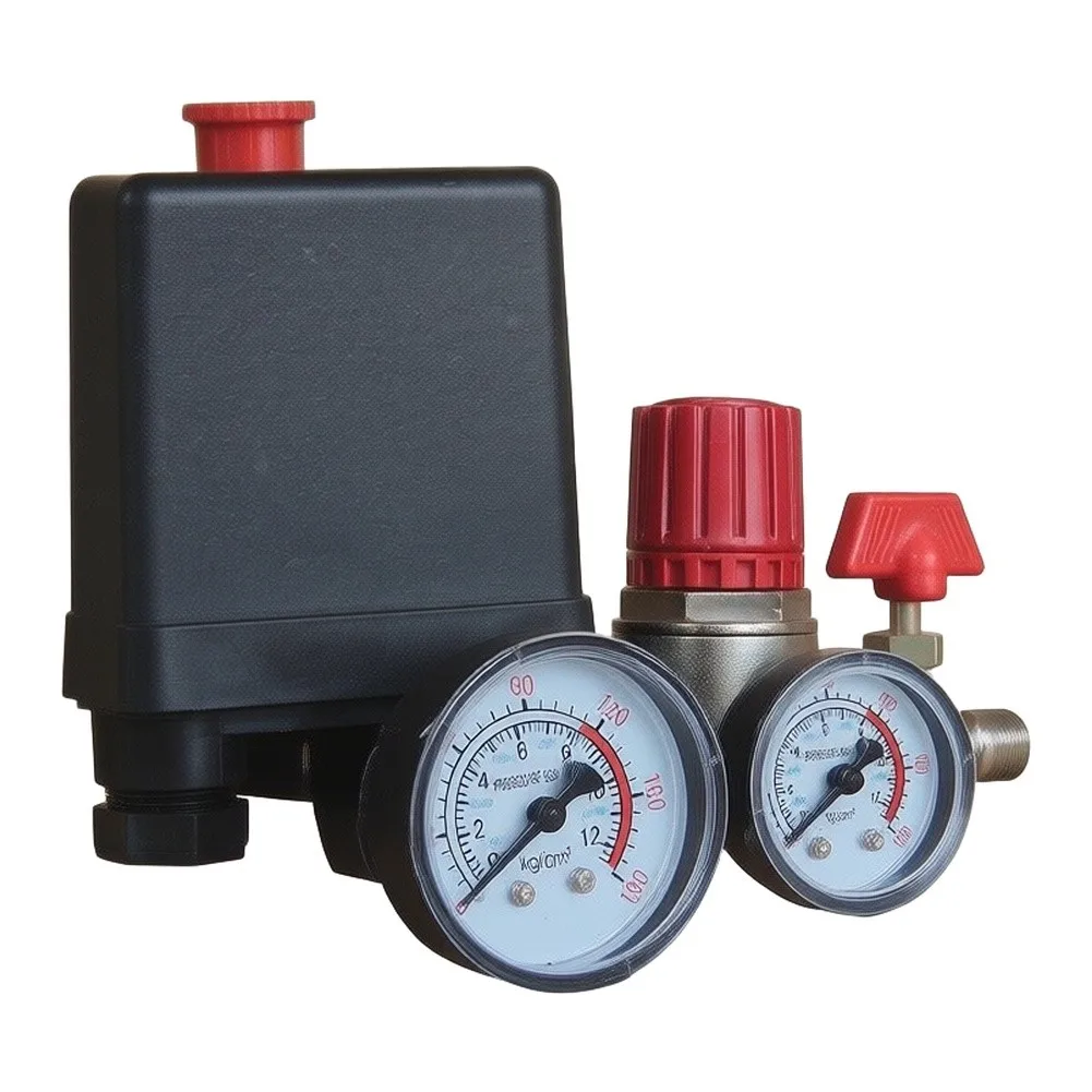 Air Compressor Pressure Regulator Switch Kit 90-120 PSI Cut In Cut Out with 1/4 NPT Connections and Dual Gauges