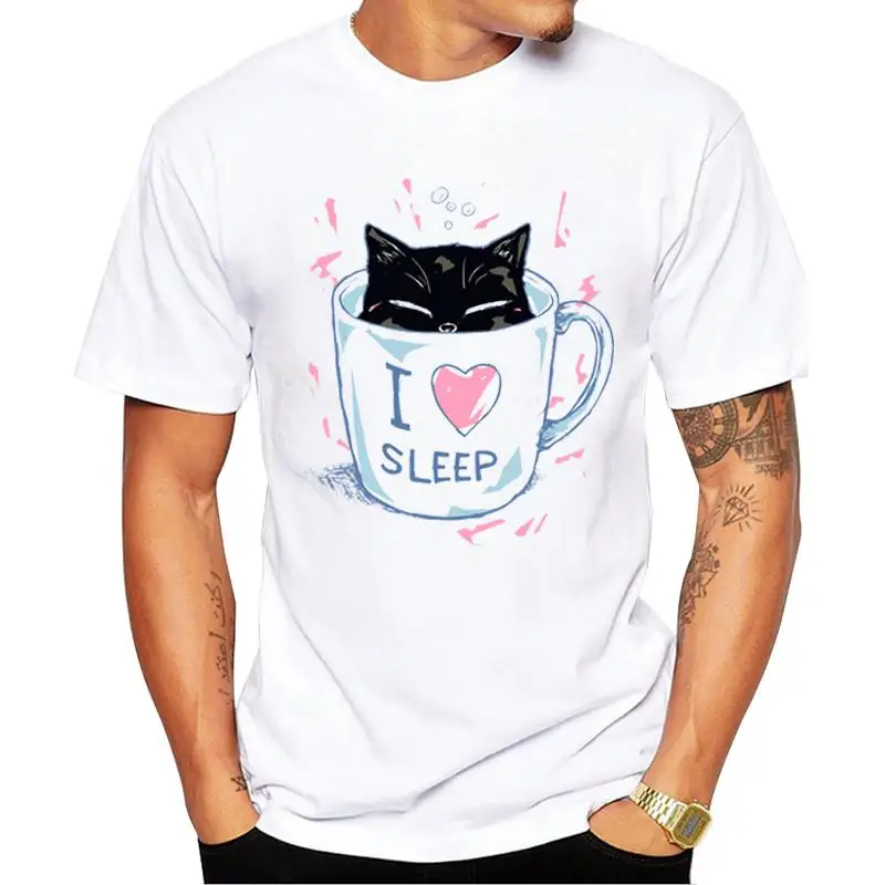 

FPACE Funny Nekoffee Men T-Shirt Cat Coffee Printed Tops Fashion Design Tshirts Short Sleeve t shirts Essential Tee
