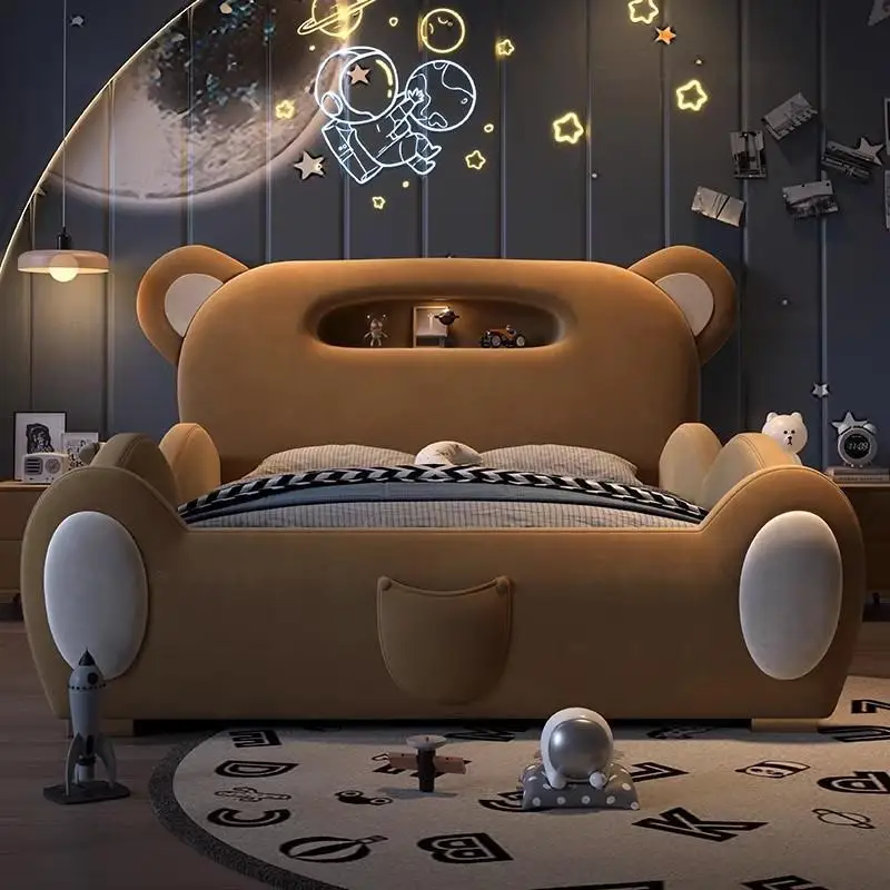 Factory Direct 2026 Children's girl boy princess light luxury modern simple bedroom fabric  cartoon cute bear leather wood