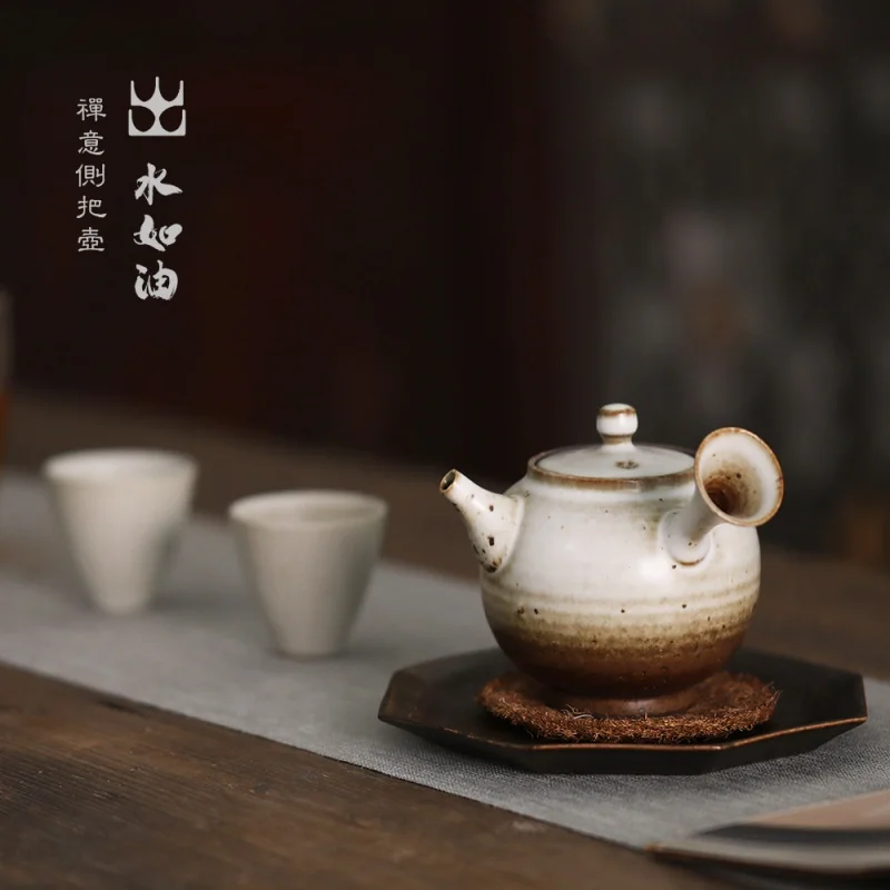 

Japanese Style Tape for Handcraft Filter Stoneware Teapot Japanese Zen Side Handle Grip Single Teapot Retro Porcelain Kung Fu Te