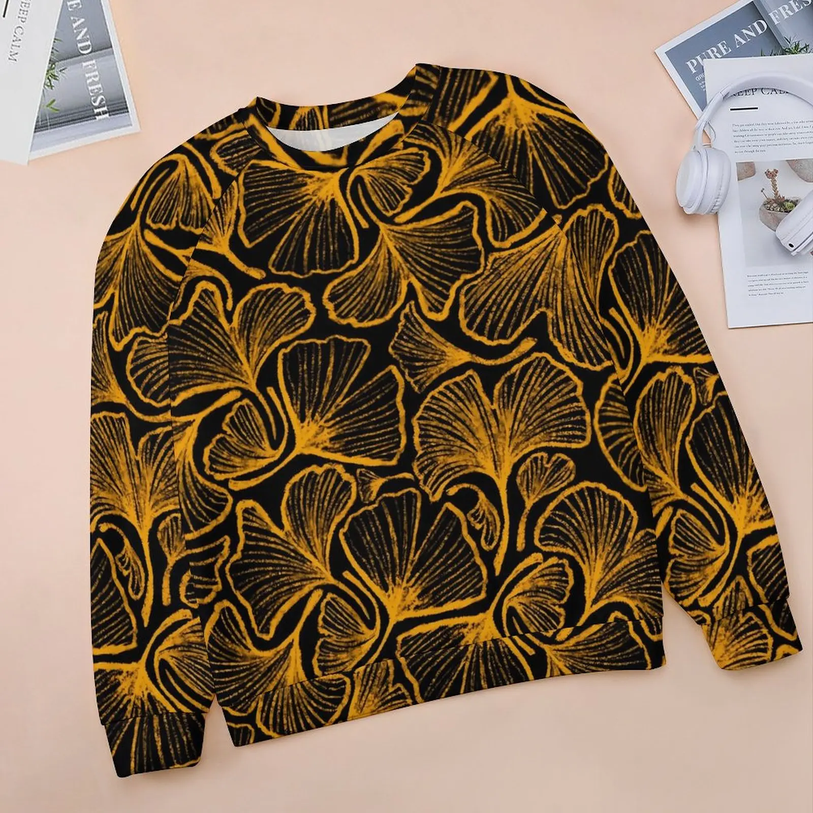 Ginkgo Biloba Hoodies Lady Yellow Leaves Print Streetwear Casual Hoodie Long Sleeve Cool Design Sweatshirts Large Size